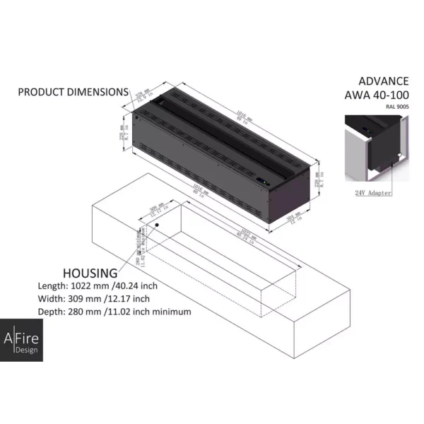 CHEMINÉE 3D À VAPEUR D’EAU ADVANCE 100 CM – Image 3