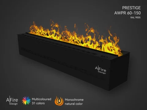 Cheminee a vapeur d’eau PRESTIGE 150 cm à flammes naturelles et multicolores